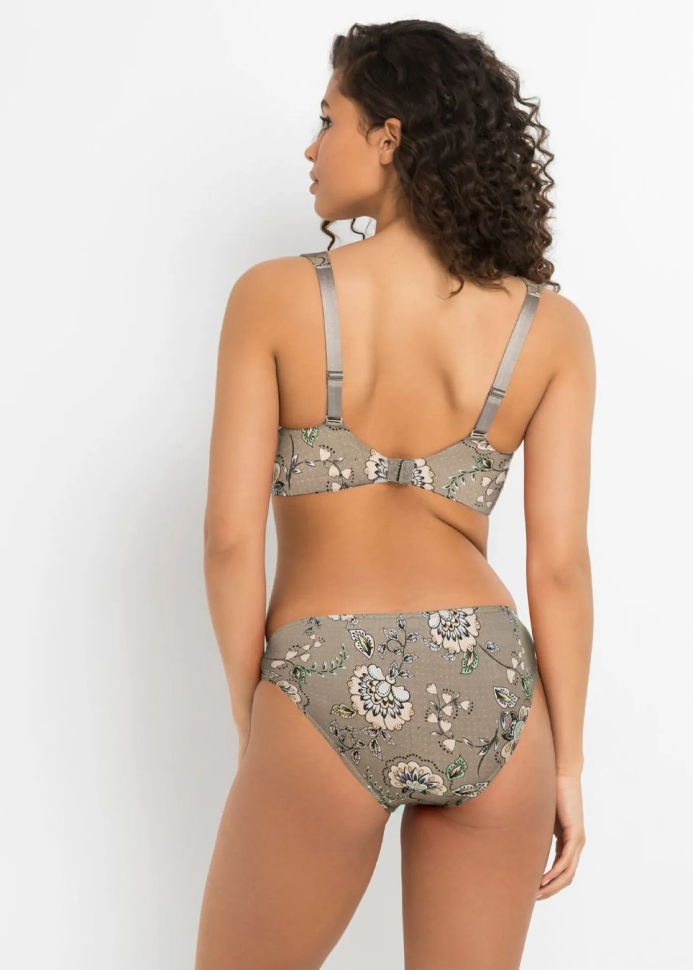 bonprix bonprix Sujetadores|Sujetadores De Copa E A H>Sujetador sin aros de algodón orgánico (3 unidades) Marrón grisáceo con patrón paisley + albaricoque crema + hierbabuena