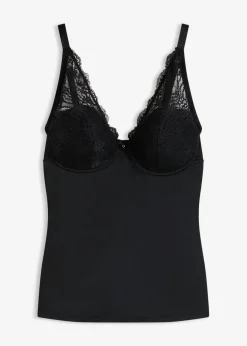 bonprix bonprix Bodies>Sujetador tipo top con efecto moldeador medio y encaje Negro