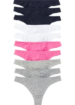 bonprix bonprix Ropa Interior De Algodón|Básicos>Tanga (10 unidades) Azul/blanco/rosa/gris claro jaspeado