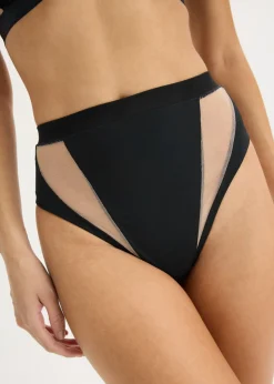 Mujer bonprix bonprix Tanga de talle alto con insertos transparentes