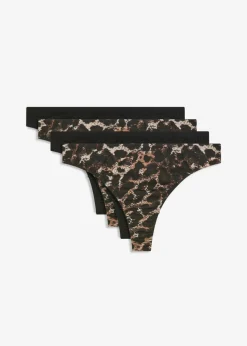 bonprix bonprix Ropa Interior De Algodón|Bragas>Tanga (4 unidades) Estampado de leopardo negro