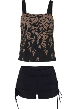 bonprix bonprix Ropa De Baño Cubridora|Tankinis>Tankini (2 piezas) con pantalón de baño negro / taupe con flores