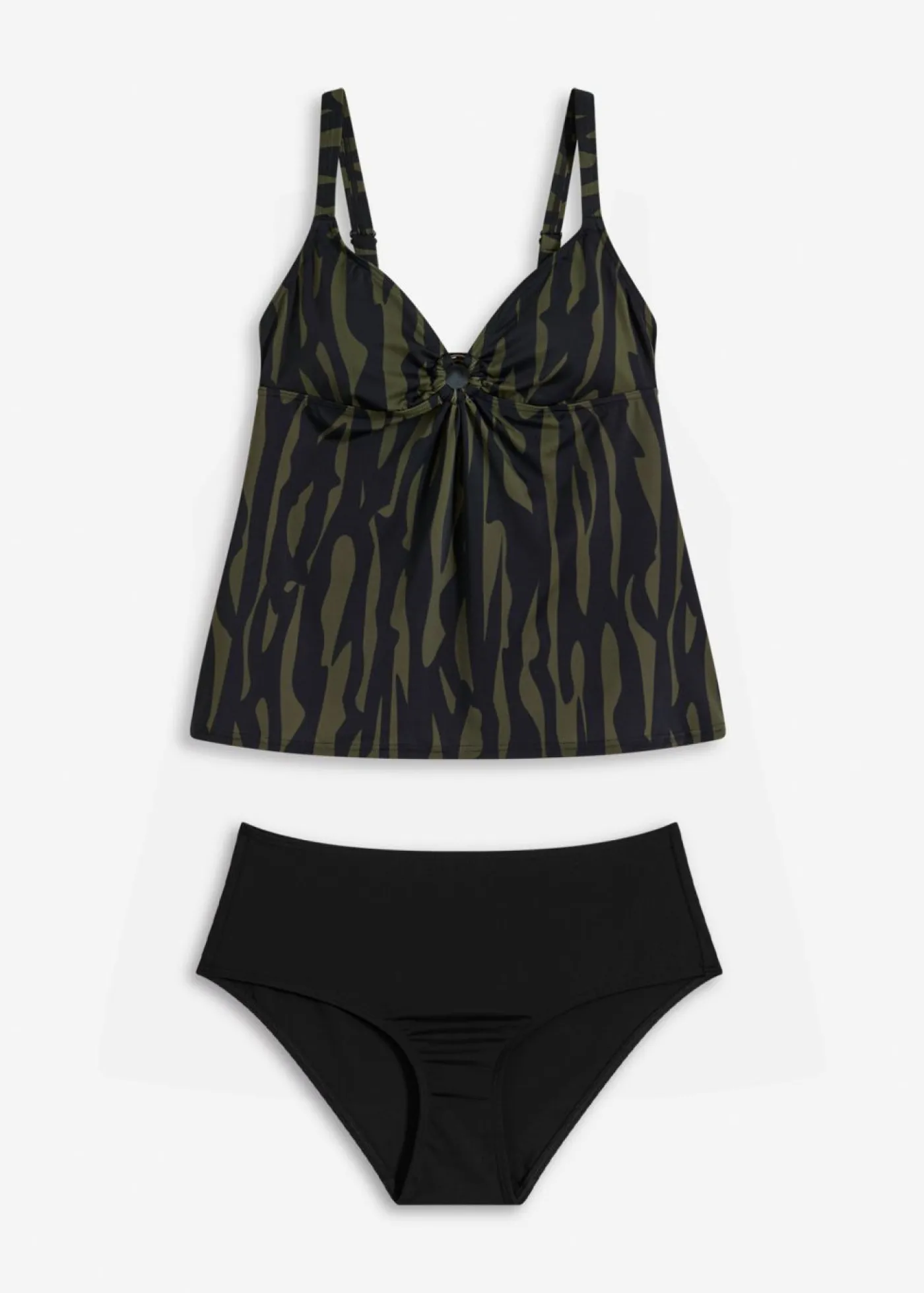 bonprix bonprix Tankinis>Tankini con detalle de anilla (2 piezas) Caqui-negro