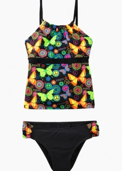 bonprix bonprix Bañadores Y Bikinis De Niña>Tankini de poliamida reciclada (2 piezas) Negro estampado