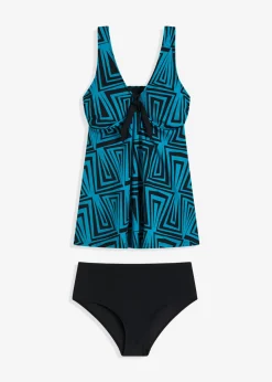 bonprix bonprix Tankinis>Tankini largo con tirantes anchos (2 piezas) Negro-turquesa