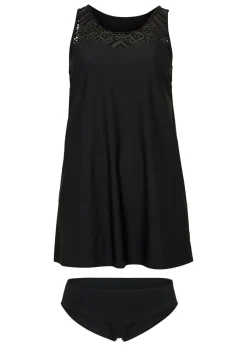 bonprix bonprix Tankinis>Tankini largo de secado rápido con encaje (2 piezas) Negro