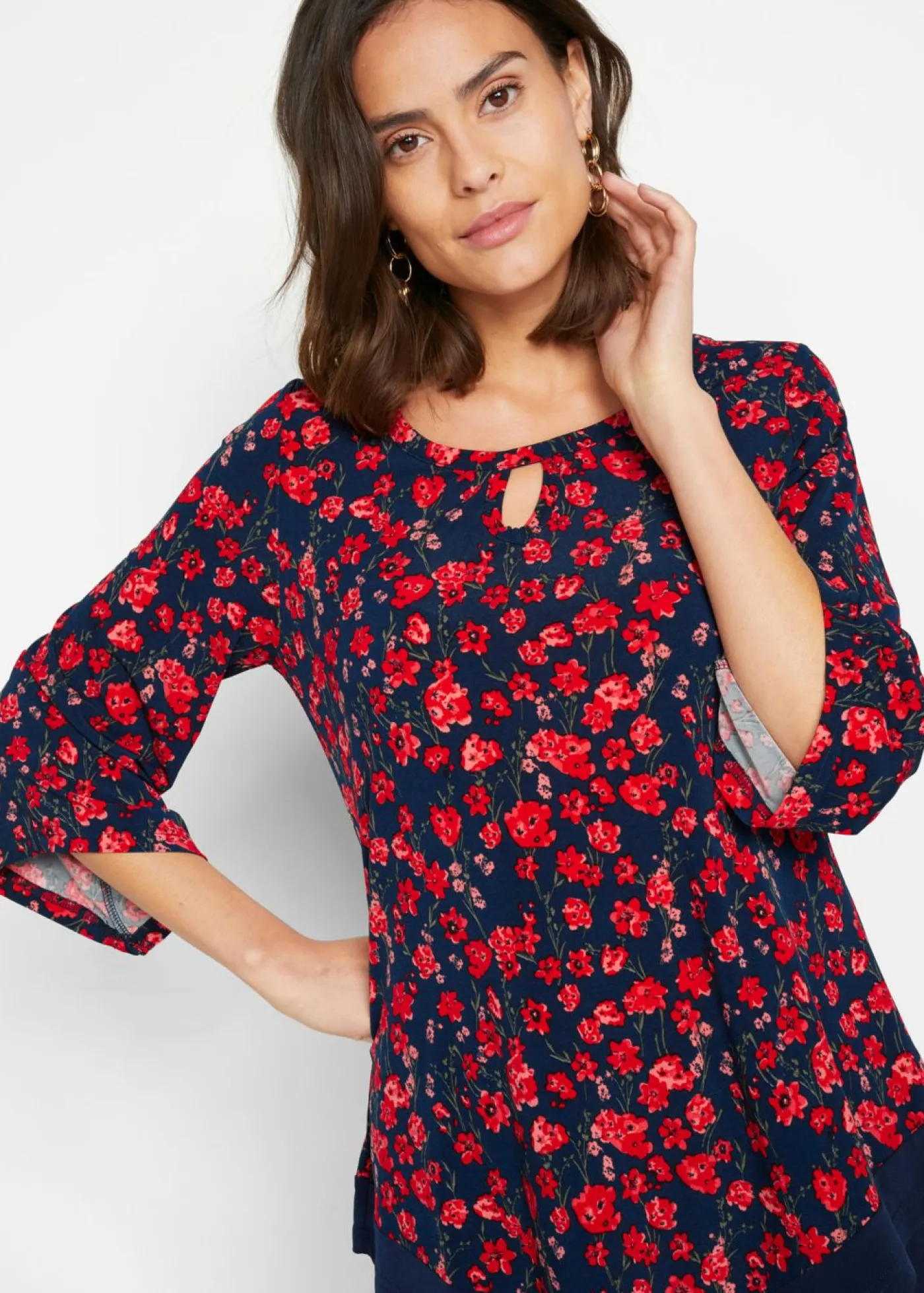 bonprix bonprix Camisas Y Blusas>Túnica Azul marino / fresa con flores