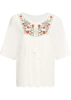 bonprix bonprix Camisas Y Blusas>Túnica arrugada de viscosa suave Blanco lana de flores