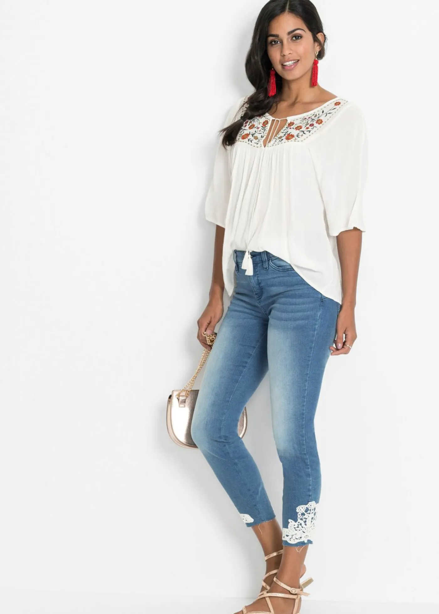 bonprix bonprix Camisas Y Blusas>Túnica arrugada de viscosa suave Blanco lana de flores