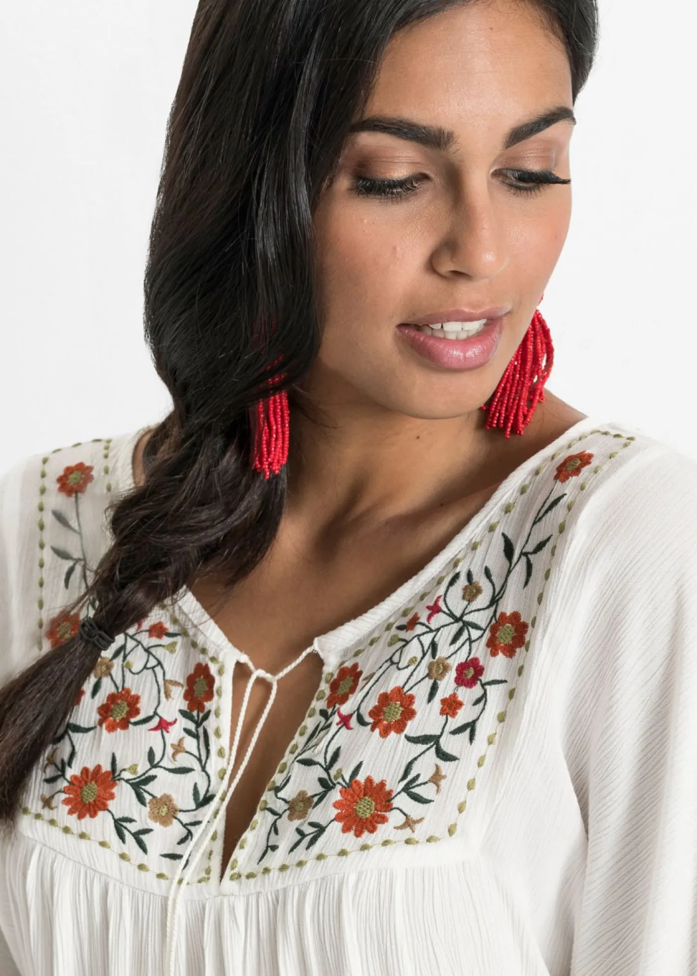 bonprix bonprix Camisas Y Blusas>Túnica arrugada de viscosa suave Blanco lana de flores