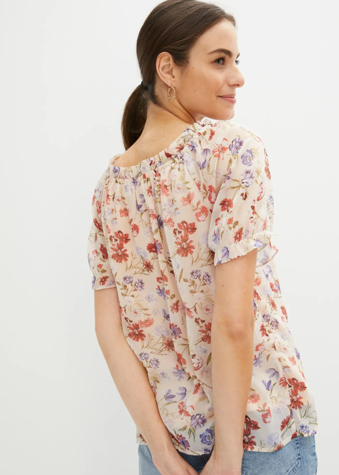 bonprix bonprix Camisas Y Blusas>Túnica con escote bañera Rosa claro de flores