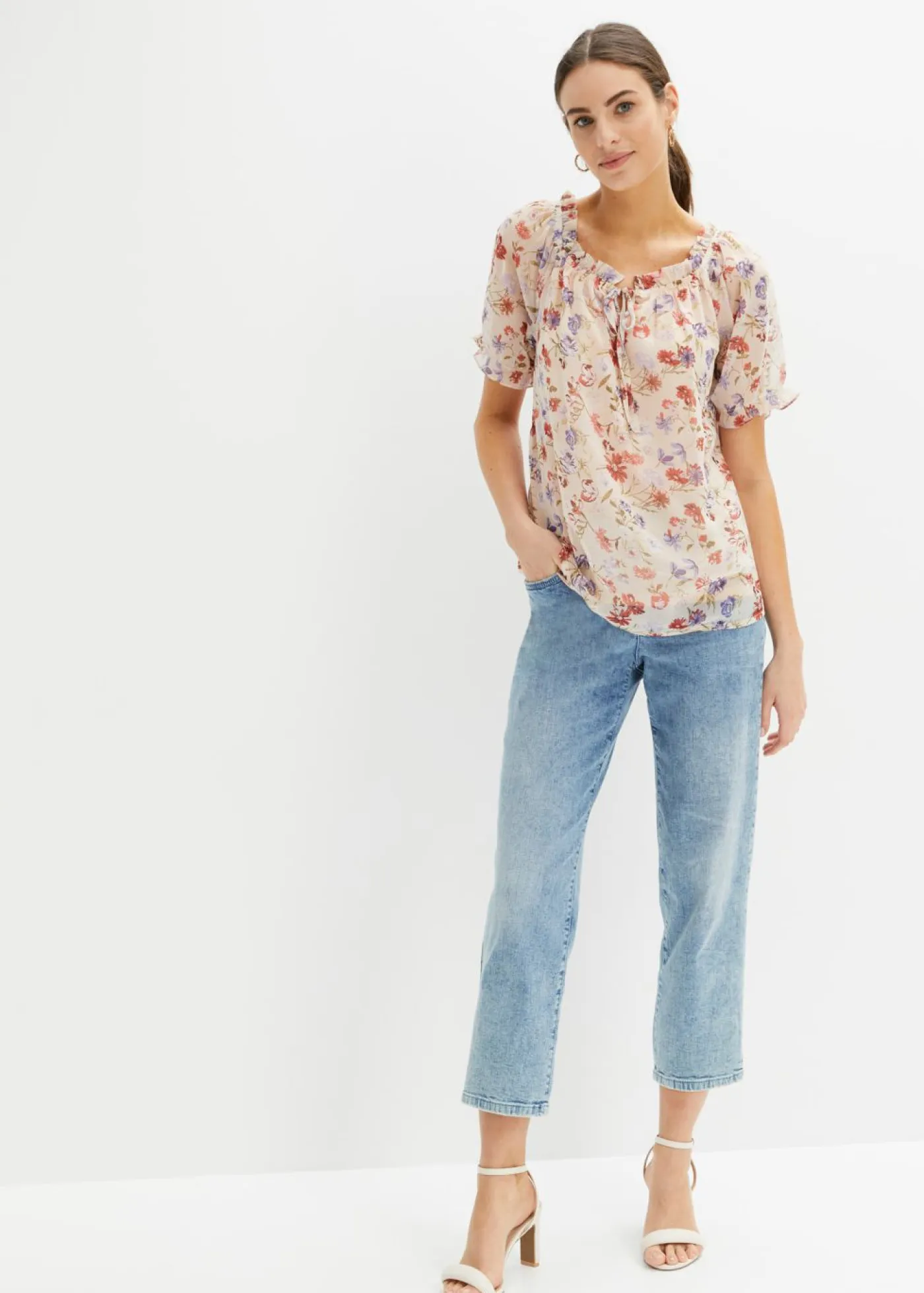 bonprix bonprix Camisas Y Blusas>Túnica con escote bañera Rosa claro de flores