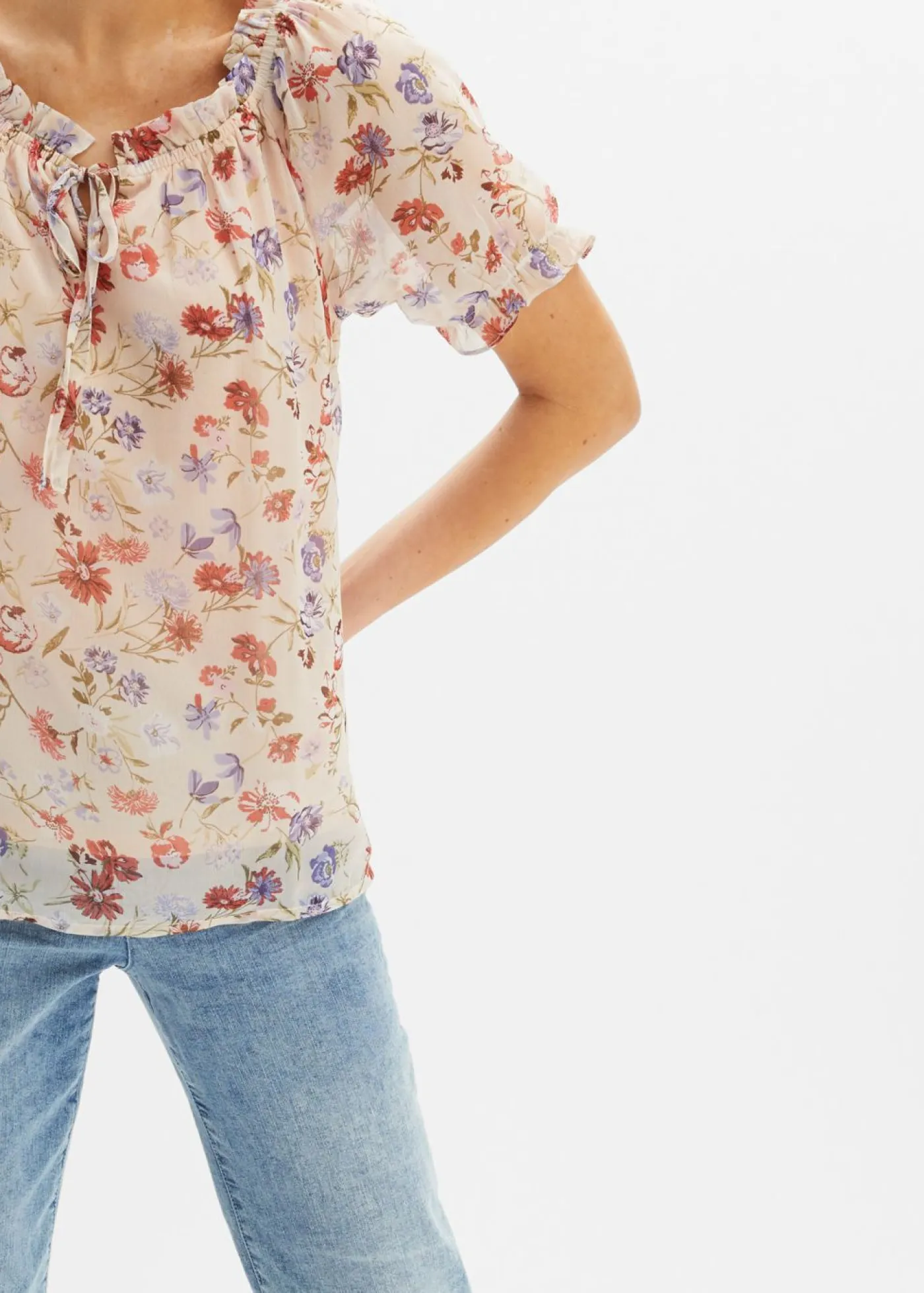 bonprix bonprix Camisas Y Blusas>Túnica con escote bañera Rosa claro de flores