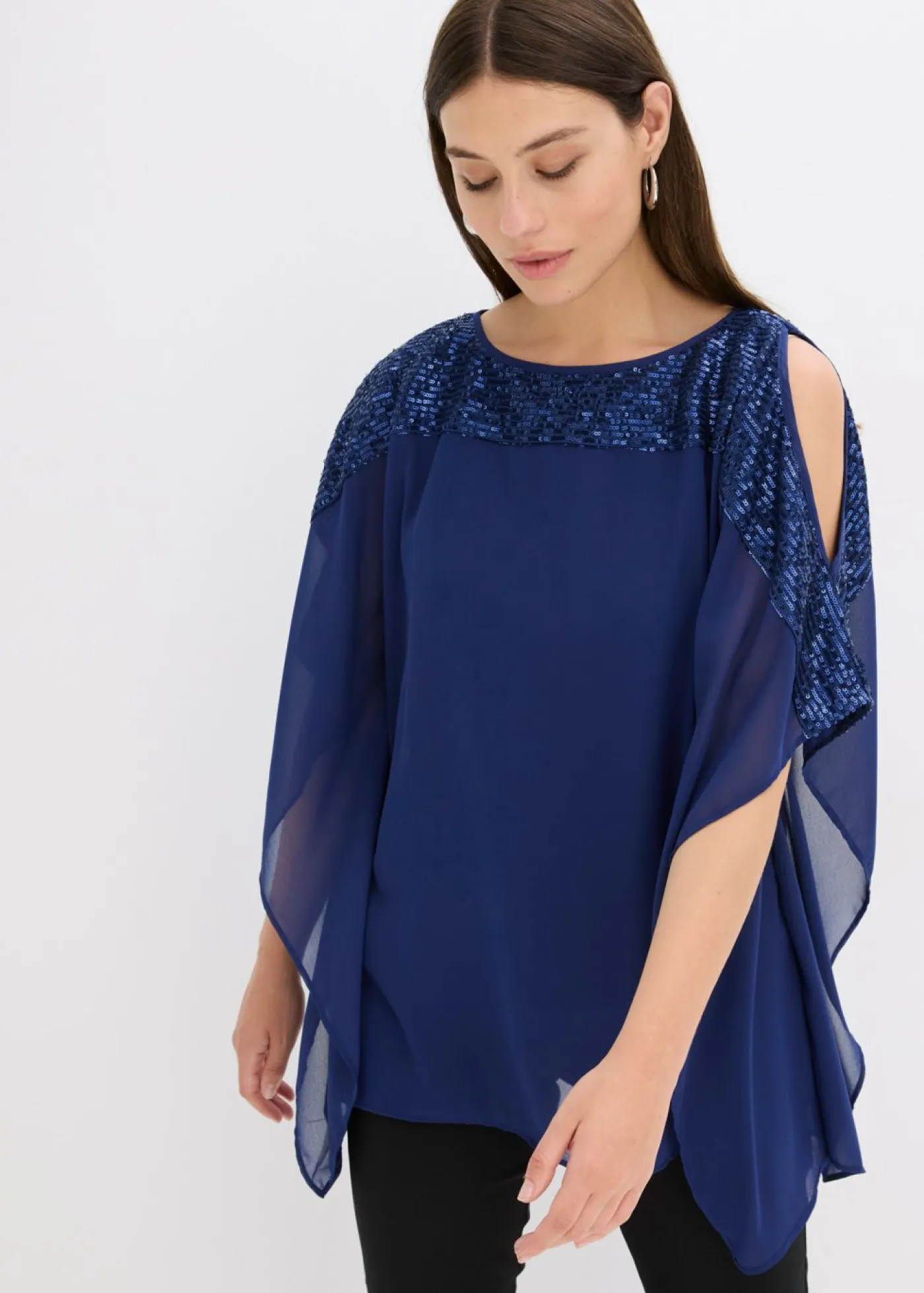 bonprix bonprix Camisas Y Blusas|Ropa Elegante>Túnica con lentejuelas Azul oxford