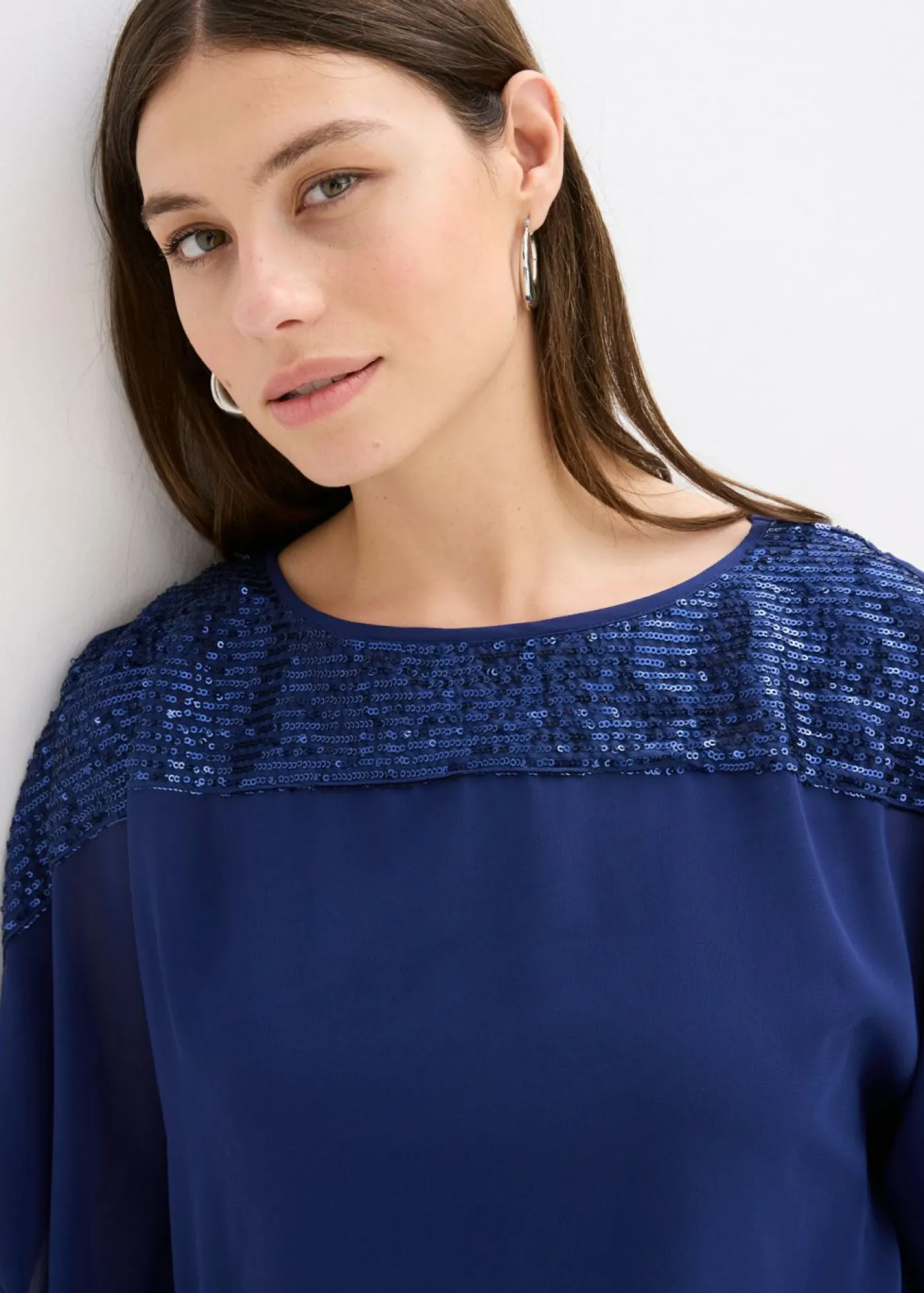 bonprix bonprix Camisas Y Blusas|Ropa Elegante>Túnica con lentejuelas Azul oxford