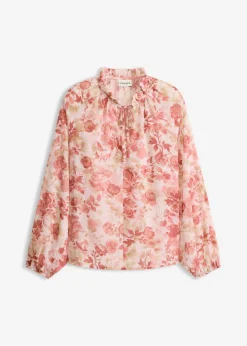 bonprix bonprix Camisas Y Blusas>Túnica de gasa con detalle de lazo Rosa claro de flores