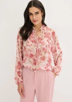 bonprix bonprix Camisas Y Blusas>Túnica de gasa con detalle de lazo Rosa claro de flores
