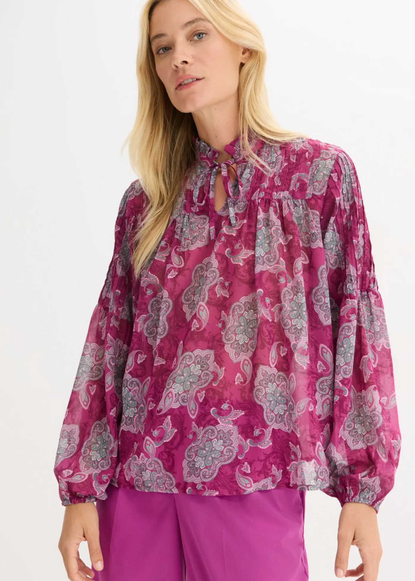 bonprix bonprix Camisas Y Blusas>Túnica de gasa con patrón paisley fucsia oscuro-hierbabuena-rosa orquídea
