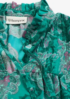 bonprix bonprix Camisas Y Blusas>Túnica de gasa con patrón paisley esmeralda oscuro-verde agua-fucsia oscuro