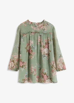 bonprix bonprix Camisas Y Blusas>Túnica de gasa estampada verde pastel con flores