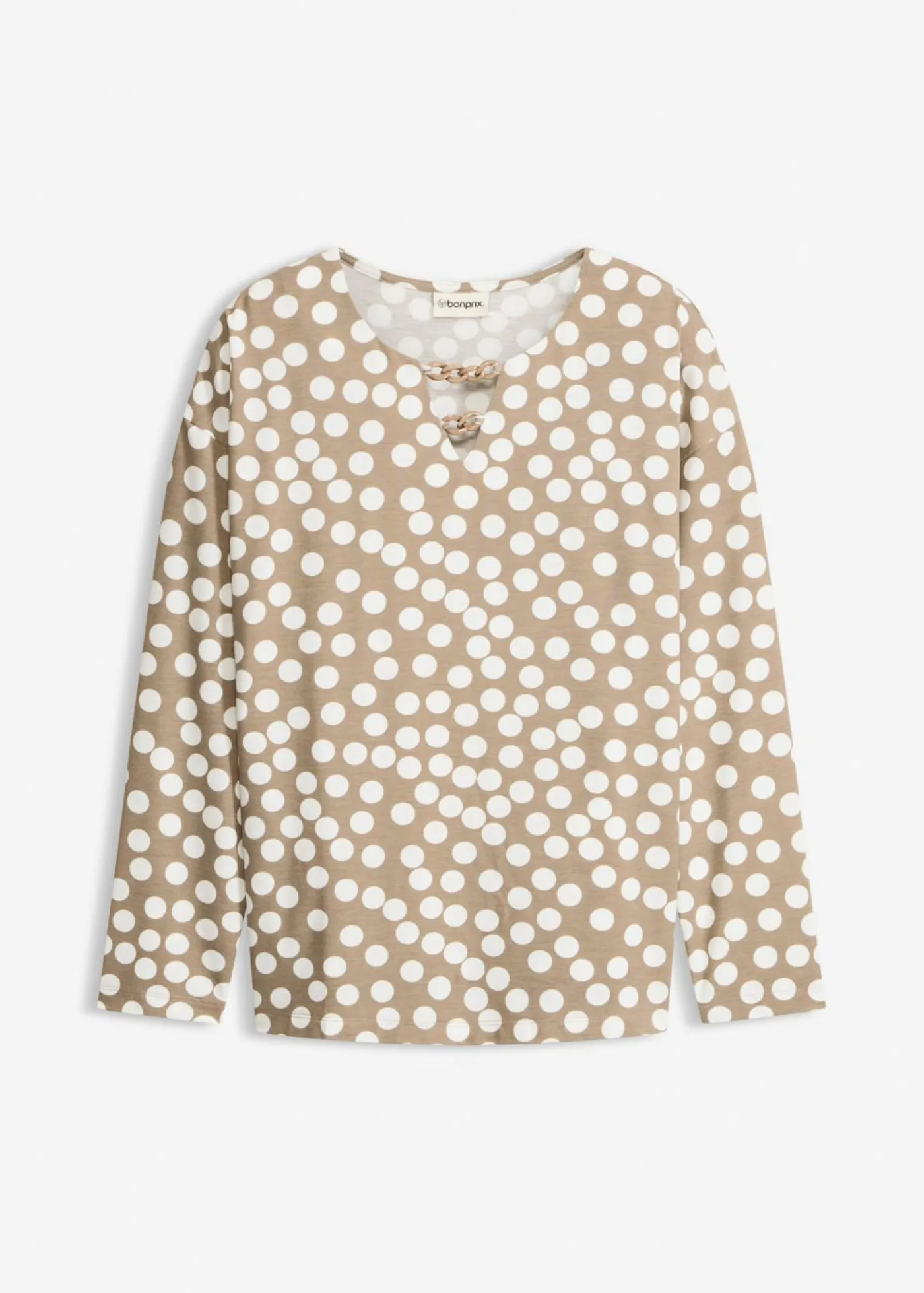 bonprix bonprix Camisas Y Blusas>Túnica de manga larga con detalle decorativo marrón grisáceo-blanco lana topos