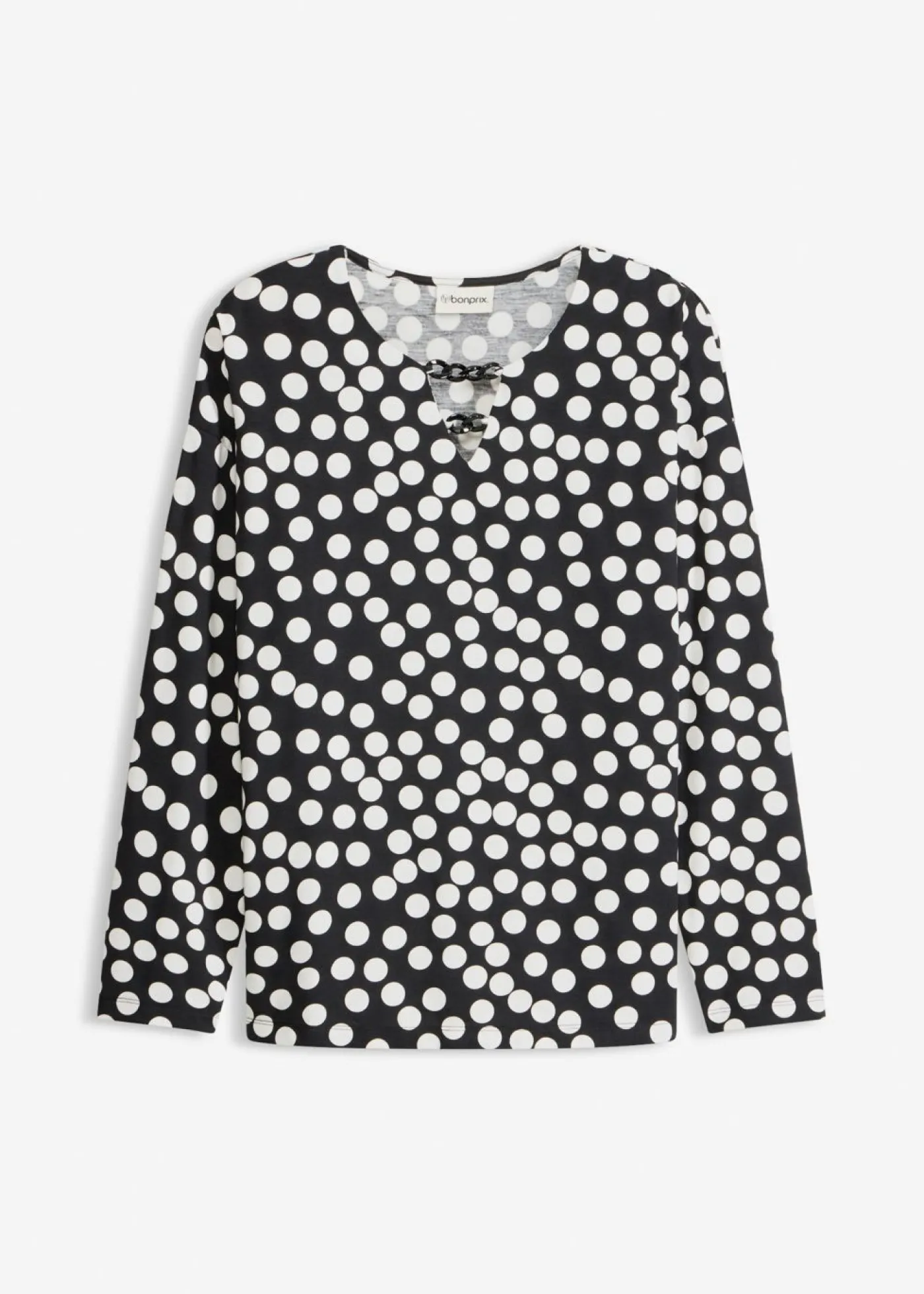 bonprix bonprix Camisas Y Blusas>Túnica de manga larga con detalle decorativo negro-blanco lana topos