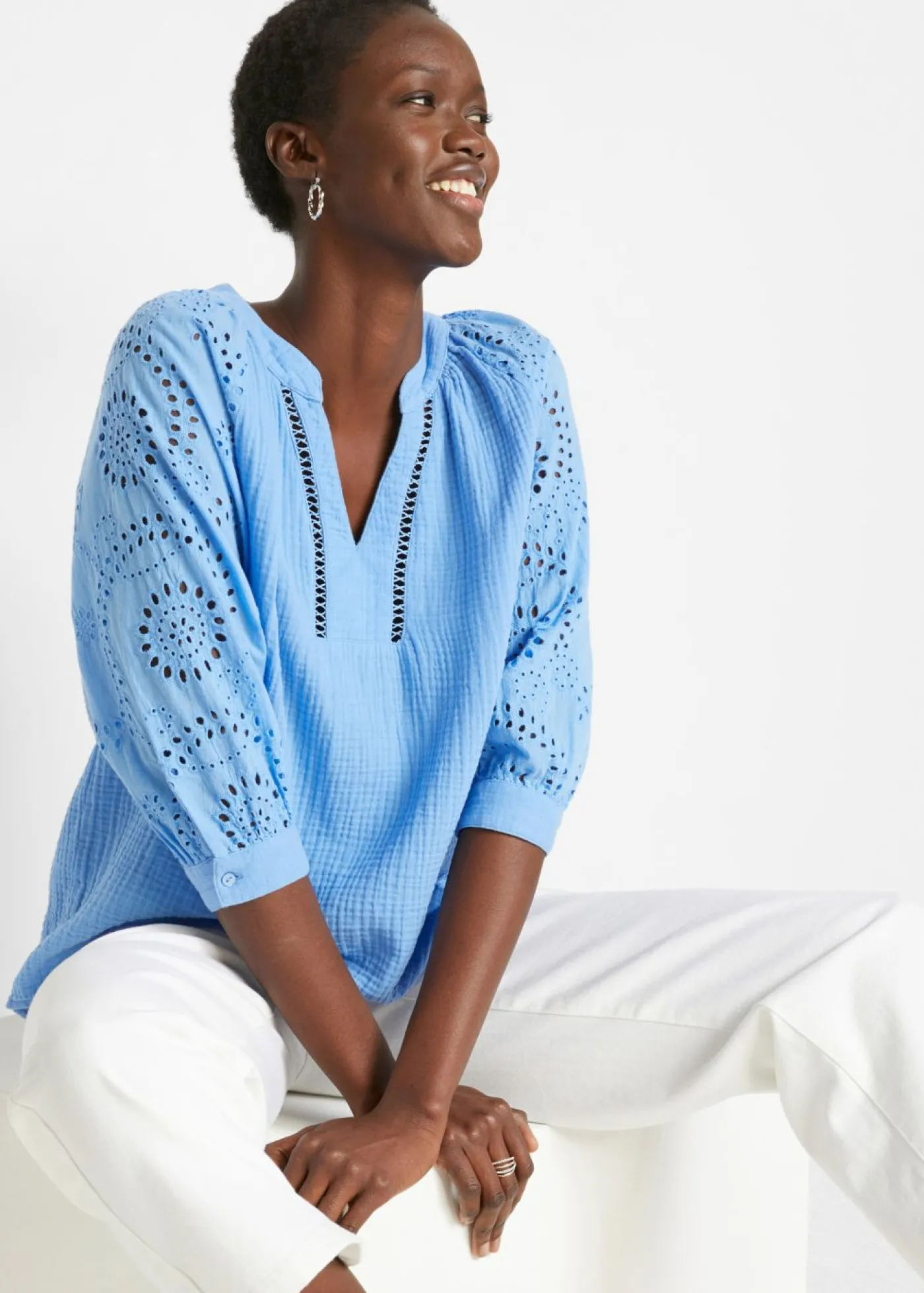 bonprix bonprix Camisas Y Blusas|Novedades>Túnica de muselina ligera azul provenzal