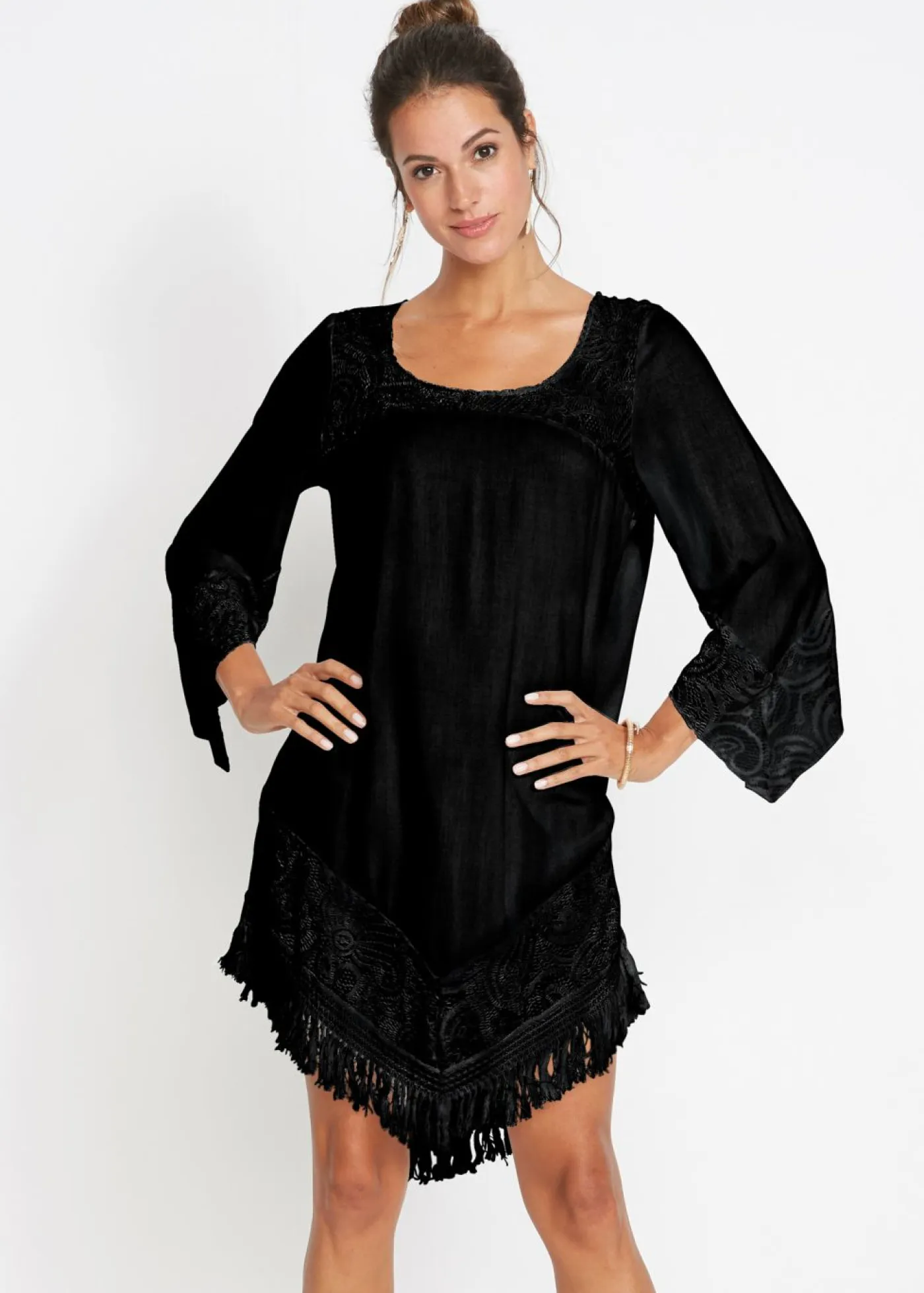 bonprix bonprix Ropa De Playa|Camisas Y Blusas>Túnica de playa con encaje de viscosa Negro