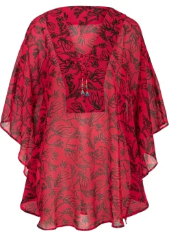 bonprix bonprix Ropa De Playa|Camisas Y Blusas>Túnica de playa de gasa ligera Rojo cayena/negro de flores