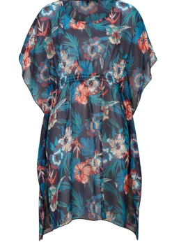 bonprix bonprix Ropa De Playa|Camisas Y Blusas>Túnica de playa larga de gasa ligera Azul oscuro-turquesa de flores