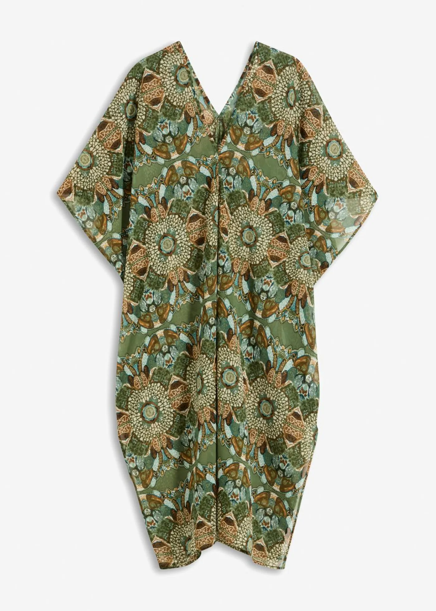 bonprix bonprix Ropa De Playa|Vestidos>Túnica de playa oversize de gasa ligera verde/beige con flores