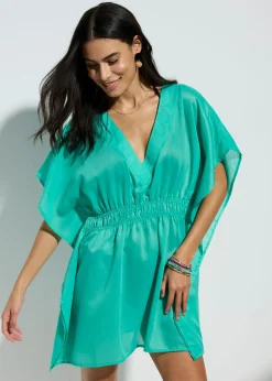 bonprix bonprix Ropa De Playa|Camisas Y Blusas>Túnica de playa transparente con escote en V turquesa