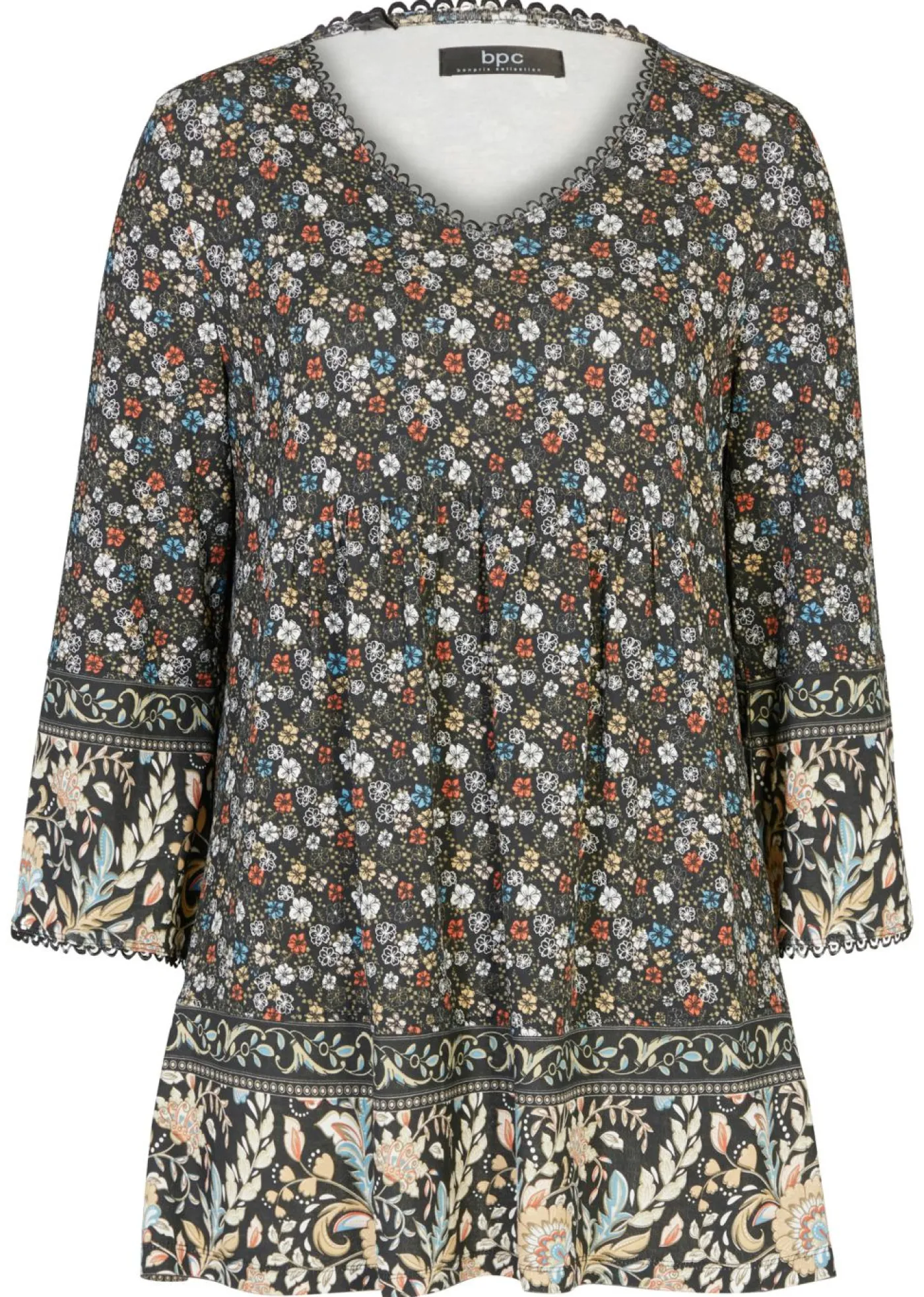 bonprix bonprix Camisas Y Blusas>Túnica de viscosa sostenible negro azul etéreo cayena café con leche beige mate verde oliva claro verde aceite naranja oscuro con flores