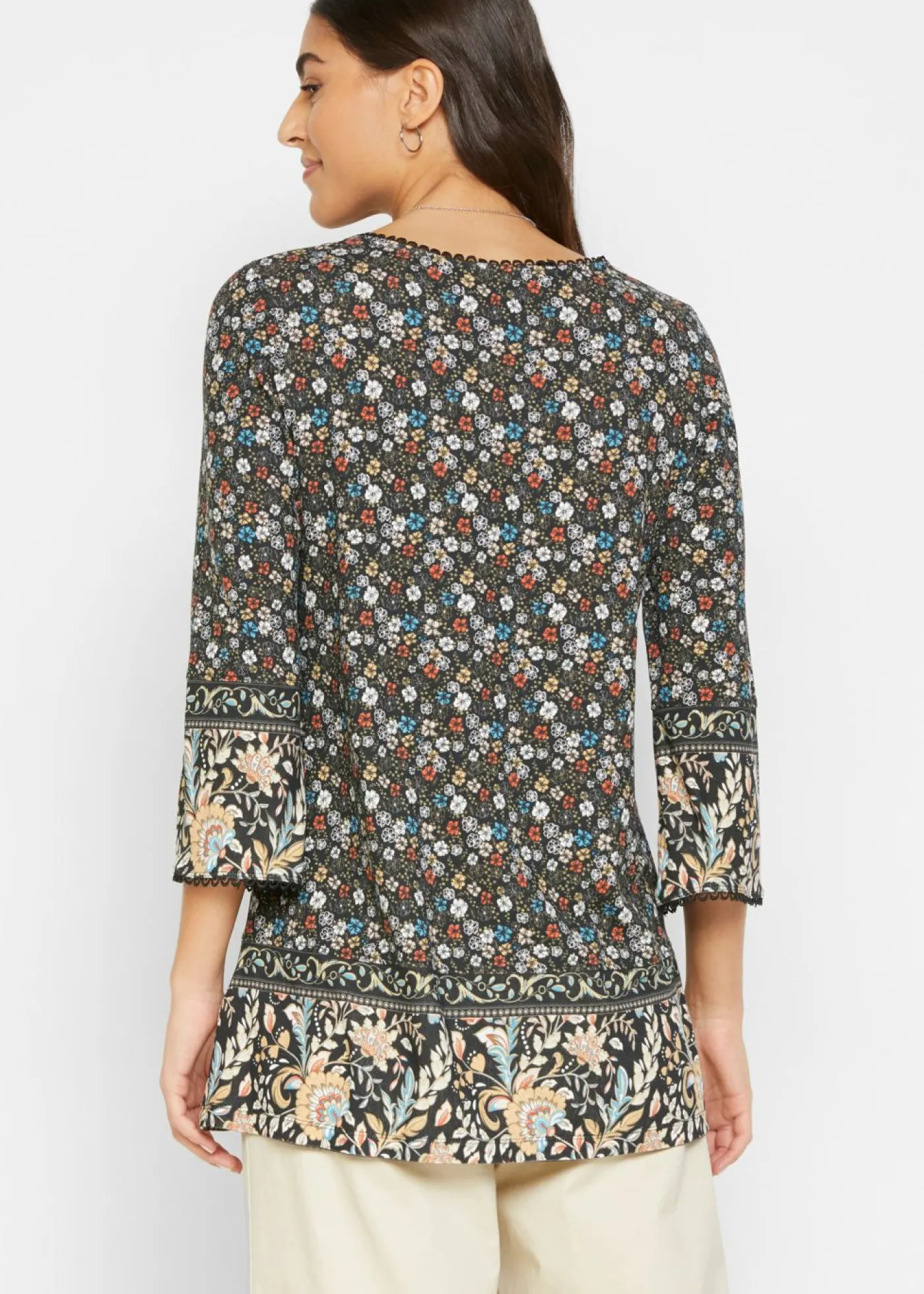 bonprix bonprix Camisas Y Blusas>Túnica de viscosa sostenible negro azul etéreo cayena café con leche beige mate verde oliva claro verde aceite naranja oscuro con flores