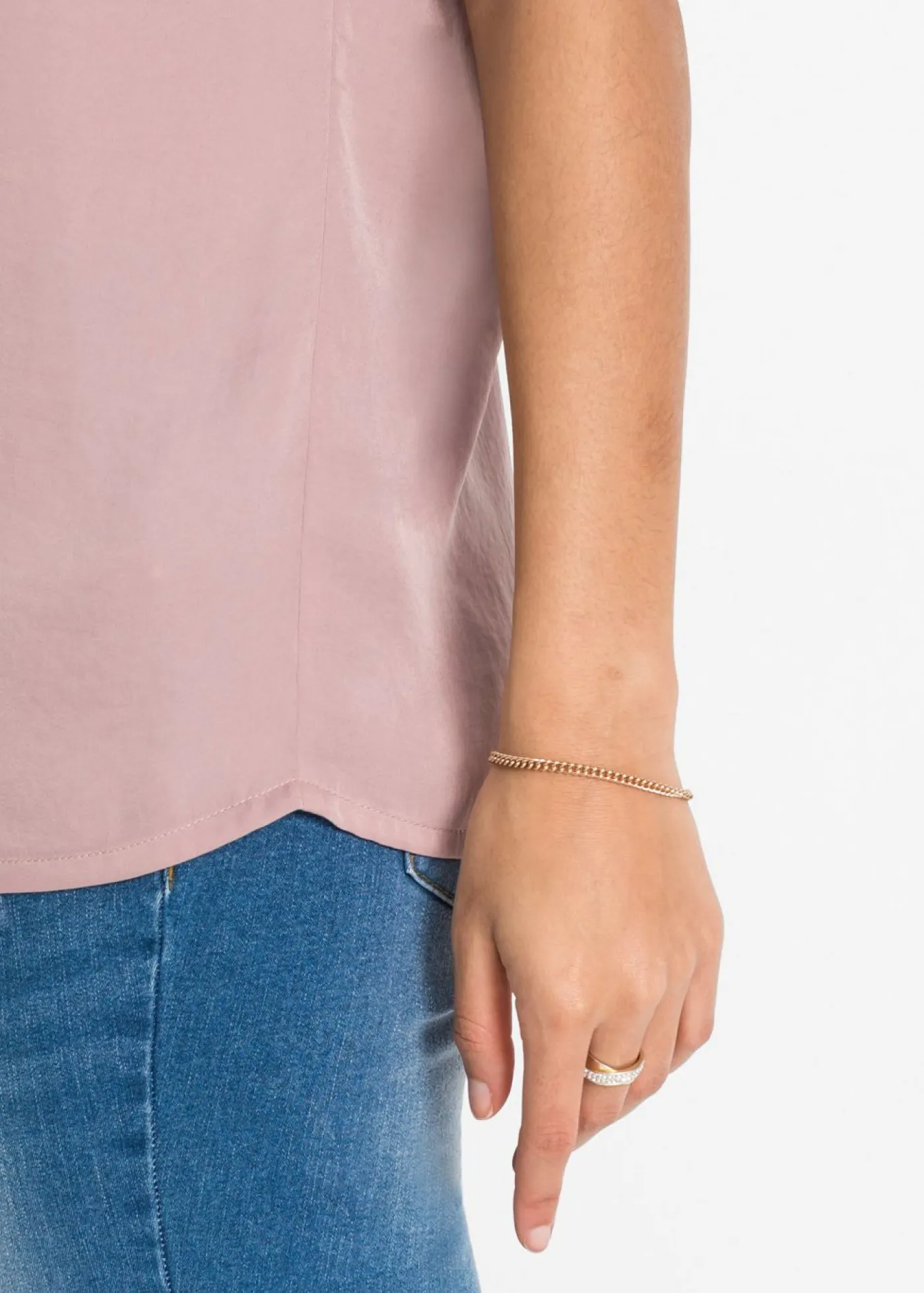 Mujer bonprix bonprix Túnica holgada de satén de manga corta con hombros caídos