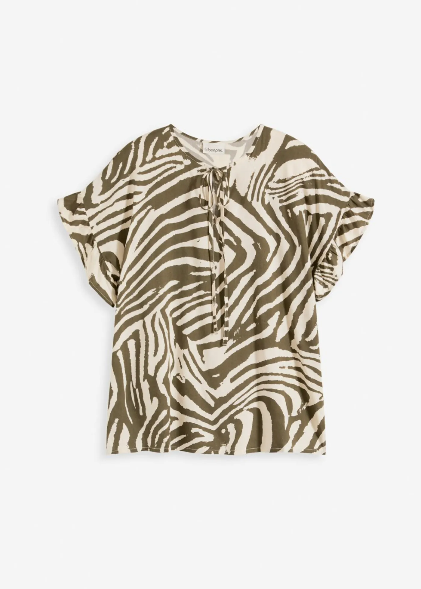 bonprix bonprix Camisas Y Blusas>Túnica holgada de viscosa Crudo/verde oliva oscuro con estampado de cebra