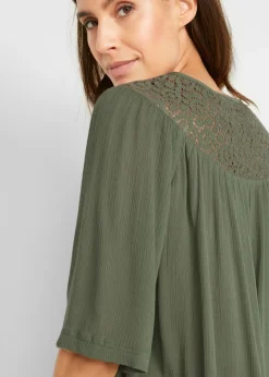 Mujer bonprix bonprix Túnica larga con efecto arrugado media manga