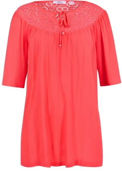 bonprix bonprix Camisas Y Blusas>Túnica larga con efecto arrugado media manga Rosa quisquilla