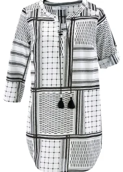 bonprix bonprix Camisas Y Blusas>Túnica larga de algodón puro Negro-blanco estampado