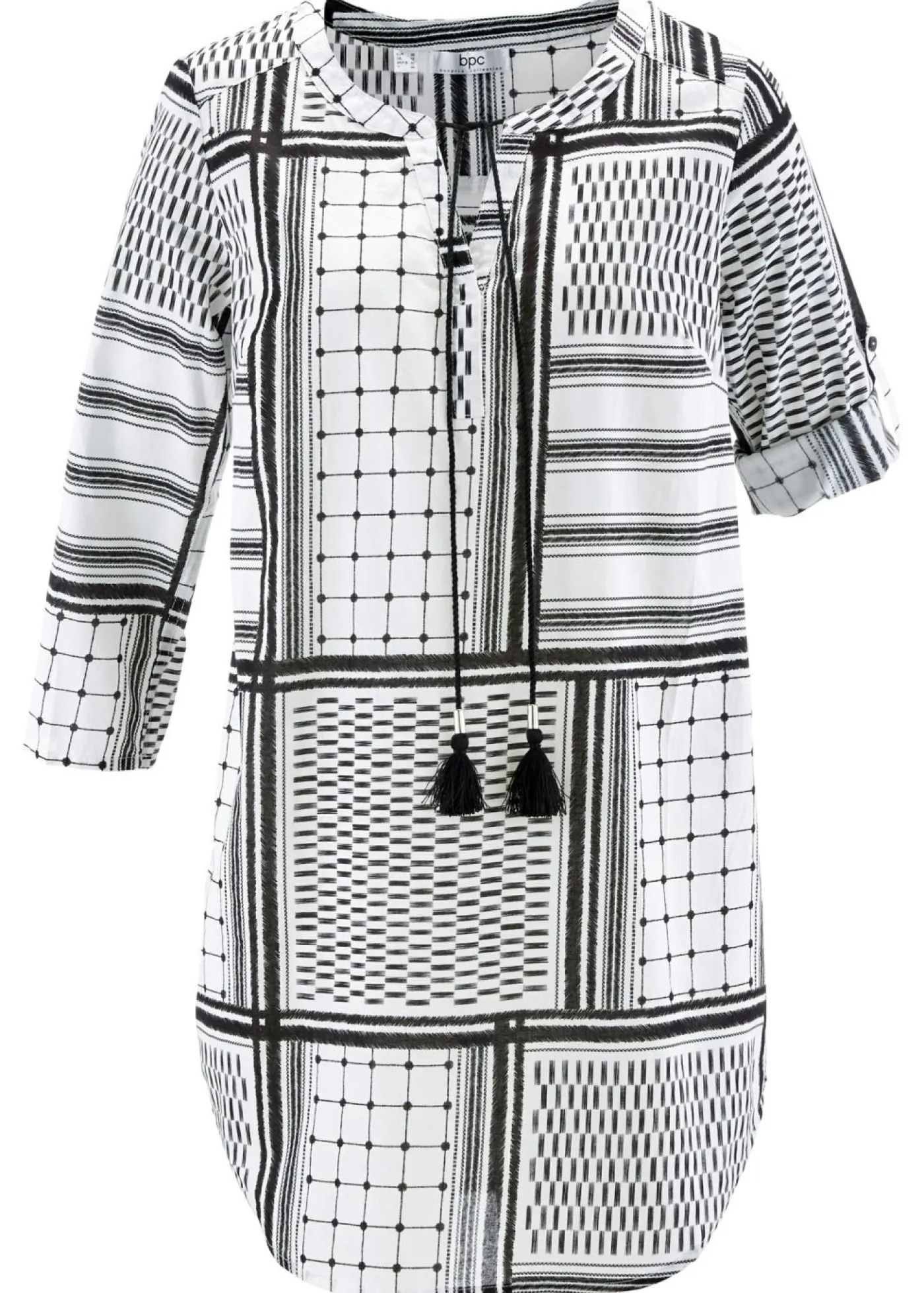 bonprix bonprix Camisas Y Blusas>Túnica larga de algodón puro Negro-blanco estampado