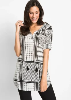bonprix bonprix Camisas Y Blusas>Túnica larga de algodón puro Negro-blanco estampado