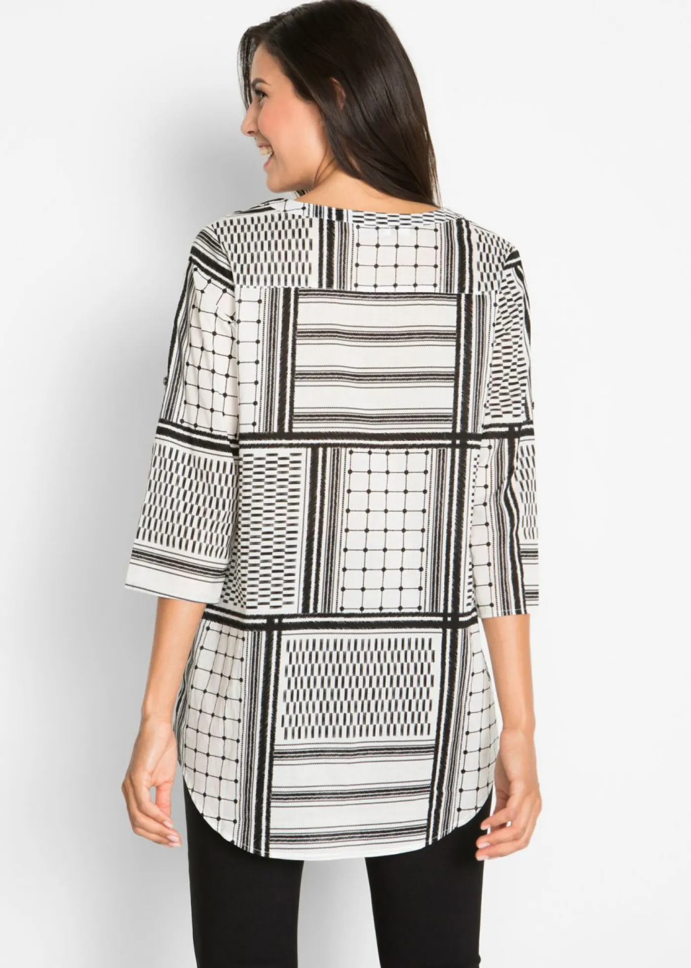 bonprix bonprix Camisas Y Blusas>Túnica larga de algodón puro Negro-blanco estampado