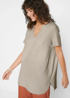 bonprix bonprix Camisas Y Blusas>Túnica larga de muselina de algodón puro gris piedra