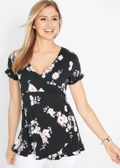 bonprix bonprix Premamá>Túnica premamá/de lactancia 2 en 1 de viscosa Negro de flores