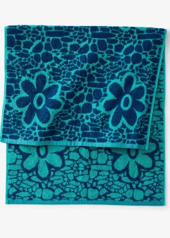 bonprix bonprix Muebles De Baño·Toallas De Baño|Toallas>Toalla de mano de algodón con diseño jacquard de flores Turquesa-azul