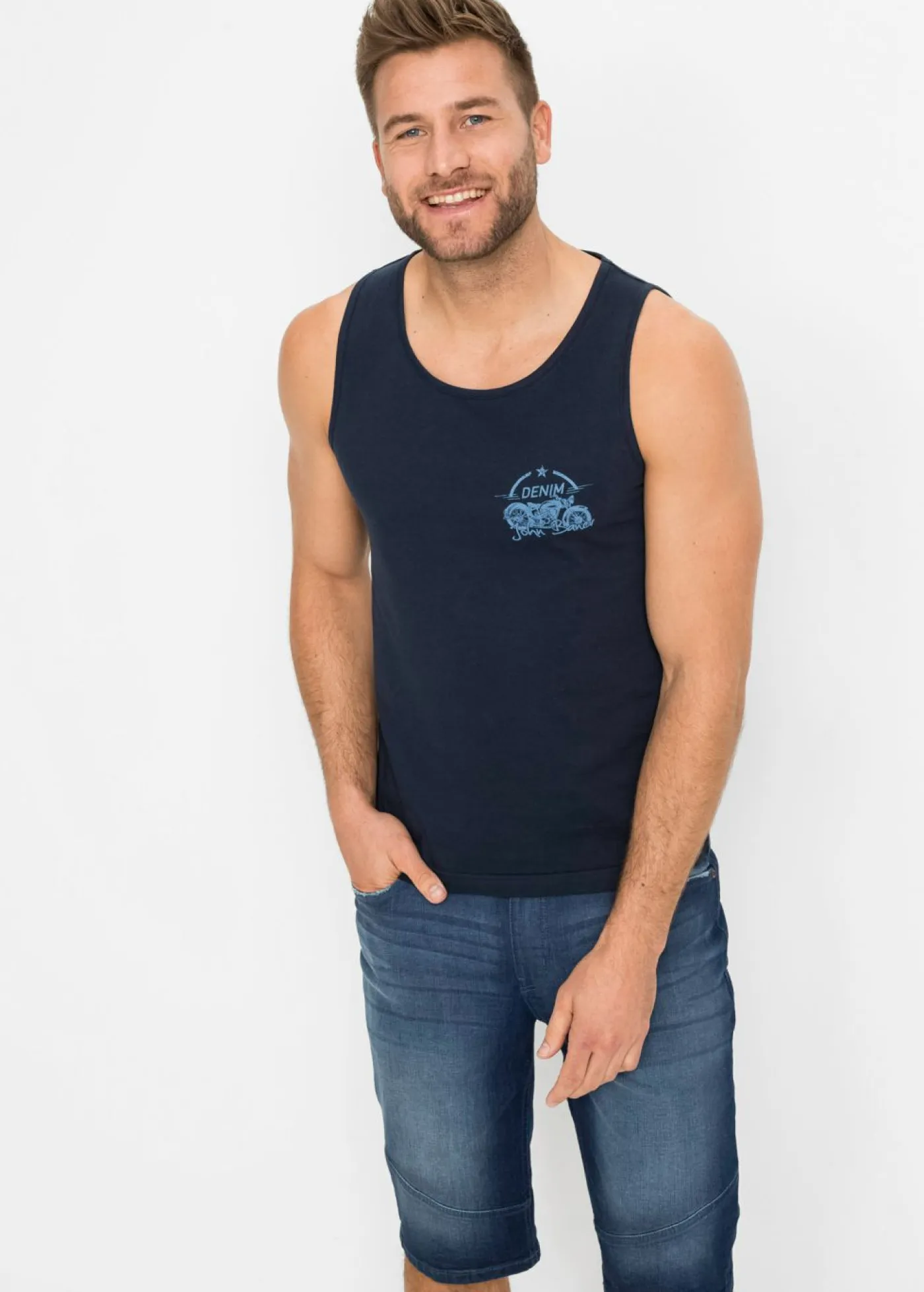 bonprix bonprix Ropa De Playa|Camisetas Y Polos>Top (3 unidades) blanco+índigo+gris jaspeado