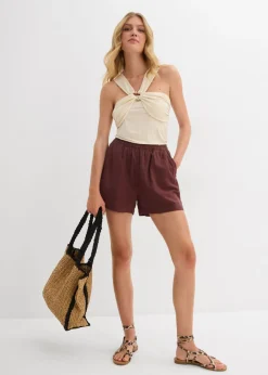 Mujer bonprix bonprix Top anudado al cuello con hebilla decorativa