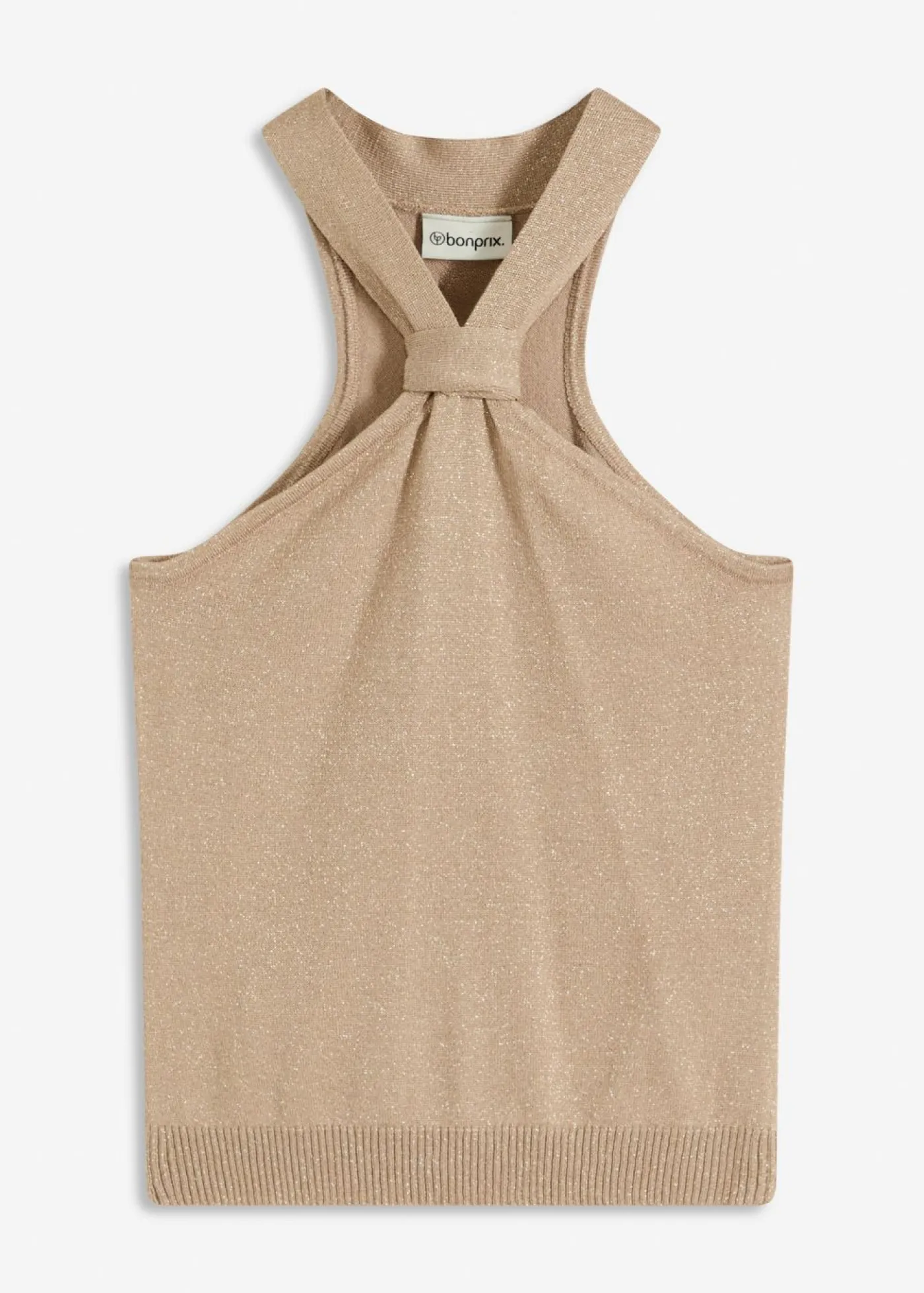 bonprix bonprix Camisetas|Ropa De Punto>Top anudado al cuello de viscosa suave Champán