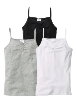 bonprix bonprix Multipack|Niña·Braguitas Y Tops>Top con algodón orgánico suave (3 unidades) Blanco-negro-gris claro jaspeado