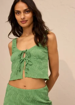 bonprix bonprix Camisetas>Top con cordones de aspecto estructurado verde hoja